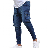 Men's Stretch Slim Fit Cargo Skinny Jeans - Navy - Pants - XXXL - Cotton Blend - image 28