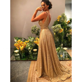 Women's Long Sparkly Prom Ball Dress - Gold - Ball Gown - 20W - Chiffon Sequin - image 15