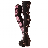 Women's Over Knee Buckle Lace Up Boots - Black - Boots - 46 B - PU Patent Leather - image 10