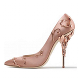 Women's Elegant Silk Formal Prom Stilettos - Gold - Embossed Shoe - 9.5 B - Silk/PU Leather - image 3