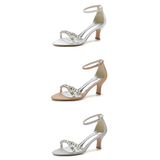 Women's Crystal Mid Heel Wedding Sandal - Silver - Mid High Formal Sandal - 11.5 B - PU Leather/Satin - image 10