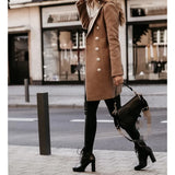 Women's Suit Collar Double Breast Coats - Khaki - Women's Jacket - XXXL - Cashmere - image 18