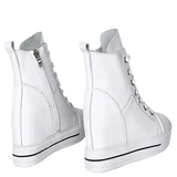 Women's Canvas High Rise Ankle Sneaker - White - Zipper - 7 B - Canvas - image 47
