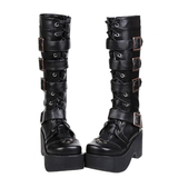 Women's Gothic Punk 4 Strap Platform Boot - Black - PU - Platform Buckle Boots - 12 B - PU Leather - image 22