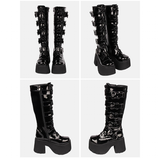 Women's Harajuku Wide Buckle Boots - Black - Matte / Cross Boots - 46 B - PU Leather - image 16