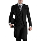 Men's Custom 3 Pcs Grooms Suit Tailcoat - Black - 3 Piece Groomsmen Tuxedo Suit - 6XL - Polyester - image 3