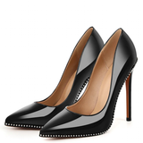 Women's Patent Black Studded Stilettos - Black - 10cm Heel - 46 B - Patent Leather - image 6