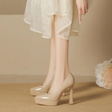 Women's Elegant Patent High Heel Pumps - Beige - 1 / 12cm Heel - 41 B - PU Patent Leather - image 6