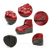 Women's Cute Red Flower Leather Wedges - Red - 1 / 9866 / Wedge Shoes - 40 B - Genuine Leather - image 46