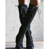 Women's Knee High Retro Steampunk Boot - Gray - 43 B - PU Suede Leather - image 2
