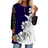 Women's Plus Splice Flower Print Blouse - Blue - Flower Tunic Shirt - 8XL - Polyester - image 25