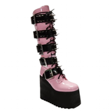 Women's Pink Studded Belt Platform Boots - Dark Pink - Platform Wedges - 46 B - PU Leather - image 15