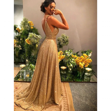 Women's Long Sparkly Prom Ball Dress - Gold - Ball Gown - 20W - Chiffon Sequin - image 12