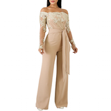 Women's Elegant Lace Evening Pantsuit - Black/Gold - Evening Jumpsuit - XXXL - Polyester Spandex - image 27