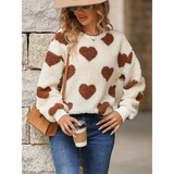 Women's Fuzzy Heart Winter Sweatshirt - Chestnut - Sweater - 2XL - Plush - image 3