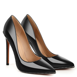 Women's Patent Black Studded Stilettos - Black - 12cm Heel - 46 B - Patent Leather - image 4