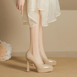 Women's Elegant Patent High Heel Pumps - Beige - 1 / 12cm Heel - 41 B - PU Patent Leather - image 7