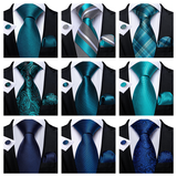 Men's 3 Pcs Formal Silk Teal Tie Sets - Teal  - MJ-7361 - One Size - Silk - image 28
