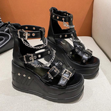 Women's Chain Buckle Platform Sandals - Black - 1 /  Chain / Matte / Sandals - 43 B - PU Leather - image 7