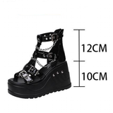 Women's Chain Buckle Platform Sandals - Black - 1 /  Chain / Matte / Sandals - 43 B - PU Leather - image 10