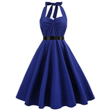 Women's Rockabilly Swing Halter Dress - Dark Blue - 007 / Swing Dress - XXL - Polyester - image 3