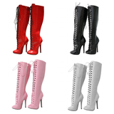 Women's Retro Burlesque Stiletto Boots - Red - High Boots - 46 B - PU Leather - image 44