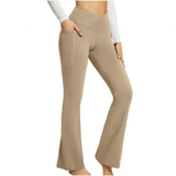 Women's High Waist Yoga Flare Leggings - Beige - Yoga Pants - 2XL - Polyester - image 26