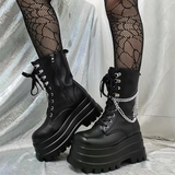 Women's Gothic Punk Retro Biker Boots - Black - 1 / Combat Boots - 10 B - PU Leather - image 21
