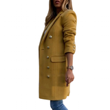 Women's Military Style Buttoned Overcoat - Yellow - Women's Jacket - XXXL - Polyester - image 3