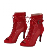 Women's Mesh Lace Up Buckle Ankle Boots - Red - Mesh Booties - 43 B - PU Leather - image 42
