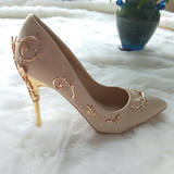 Women's Elegant Silk Formal Prom Stilettos - Gold - Embossed Shoe - 9.5 B - Silk/PU Leather - image 20