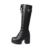 Women's High Luxury Gothic Platform Boots - Black - 1 / Lace Up - 10 B - PU Leather - image 46