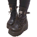 Funki Buys | Boots | Women's Goth Lace Up Platform Wedges