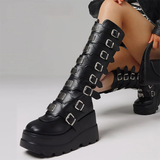 Women's Punk Goth Multi Buckle Boots - Black - Buckle Boots - 43 B - PU Leather - image 9