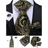 Funki Buys | Neckties | Men's 3 Pcs Black & Gold Paisley Tie Set