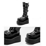 Women's Gothic Buckle Strap Leather Boots - Black -  1 / Boots - 40 B - PU Patent Leather - image 8