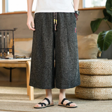 Men's Long Japanese Kimono Wide Shorts - Black - 1 / Japanese Long Shorts - 5XL     92 to 99kg - Linen - image 5