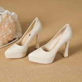 Women's Elegant Patent High Heel Pumps - Beige - 1 / 12cm Heel - 41 B - PU Patent Leather - image 38
