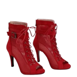 Women's Mesh Lace Up Buckle Ankle Boots - Red - Mesh Booties - 43 B - PU Leather - image 35