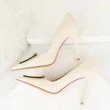 Women's Metal Buckle Pointed Toe Pumps - Green - Formal Shoes - 40 B - PU Leather - image 12