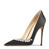 Women's Pearl Leather Wedding Stilettos - Black - 1 / 6cm / Bridal Shoes - 41 B - Genuine Leather - image 16