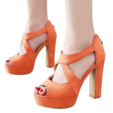 Women's Block Heel High Platform Sandal - Orange - Platform Sandals - 43 B - PU Leather - image 1
