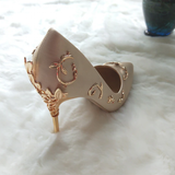 Women's Elegant Silk Formal Prom Stilettos - Gold - Embossed Shoe - 9.5 B - Silk/PU Leather - image 18