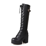 Women's High Luxury Gothic Platform Boots - Black - 1 / Lace Up - 10 B - PU Leather - image 44