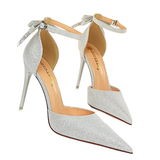 Women's Glitter Bow Knot Strappy Heels - Gold - Prom Shoes - 43 B - PU Leather - image 3