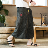 Men's Long Japanese Kimono Wide Shorts - Black - 1 / Japanese Long Shorts - 5XL     92 to 99kg - Linen - image 12