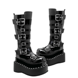 Women's Gothic Buckle Strap Leather Boots - Black -  1 / Boots - 40 B - PU Patent Leather - image 3
