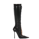 Women's Stylish Lace Up Stiletto Boots - Blue - Denim Long Boots - 45 B - PU Leather - image 35