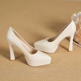 Women's Elegant Patent High Heel Pumps - Beige - 1 / 12cm Heel - 41 B - PU Patent Leather - image 45