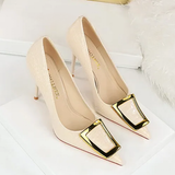 Women's Metal Buckle Pointed Toe Pumps - Green - Formal Shoes - 40 B - PU Leather - image 11